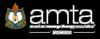 AMTA American Massage Therapy Association member logo with emblem on black background